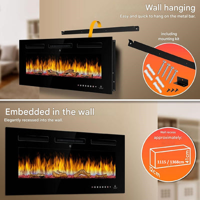 Luminis Black 50" WI-FI Insert Electric Fire 10 Colour LED Glass Wall Mounted Inset