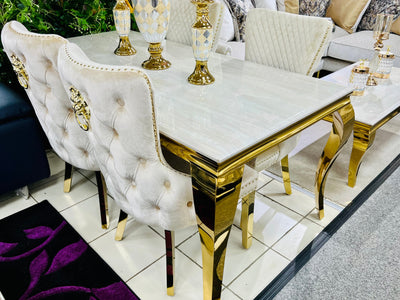 Louis Gold & Cream Marble Dining Table In 5 Sizes