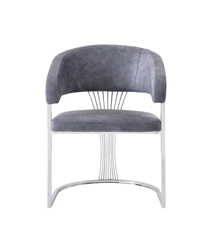 Porado Grey / Chrome Leathaire Fabric Dining Chair