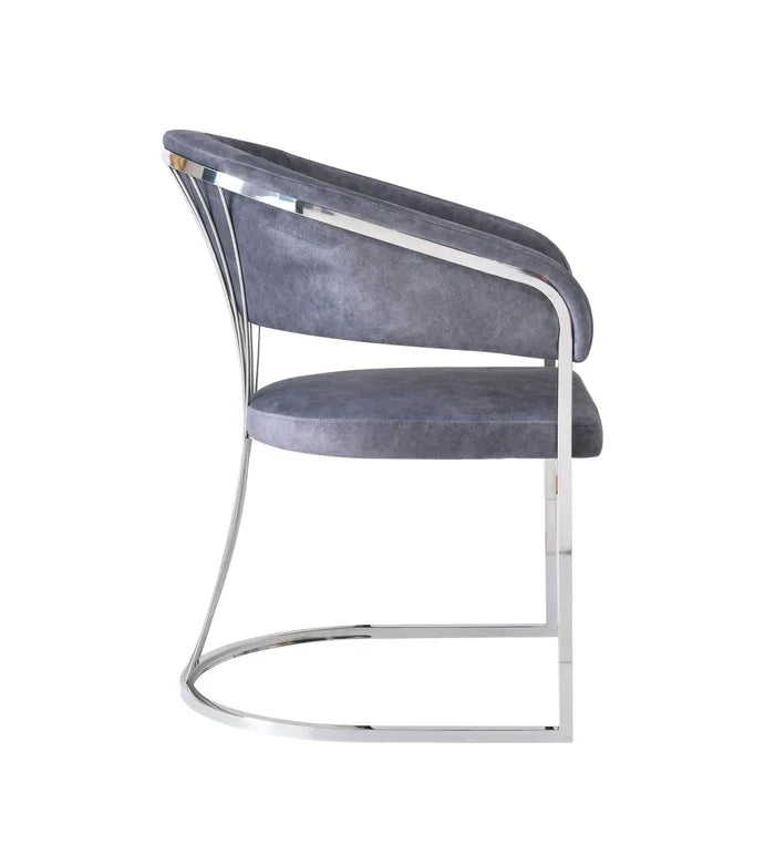 Porado Grey / Chrome Leathaire Fabric Dining Chair