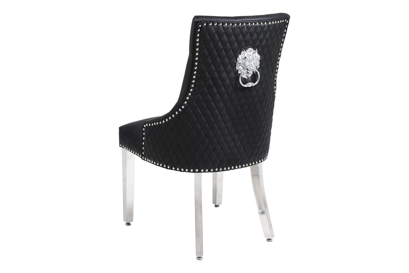 Aria 180cm Grey Marble & Chrome Dining Table With Majestic PU Leather Lion Knocker Dining Chairs