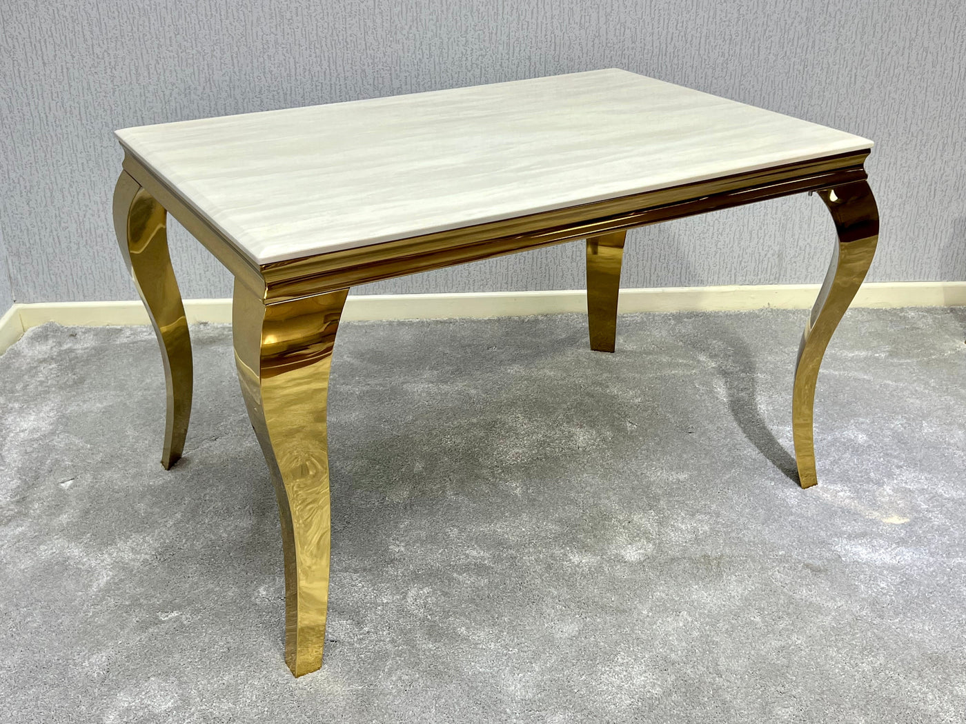 Louis Gold & Cream Marble Dining Table In 5 Sizes