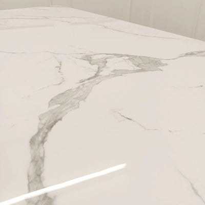 Valeo 1.8 Dining Table with Polar White Sintered Stone Top And Gold Base - Belmont Interiors