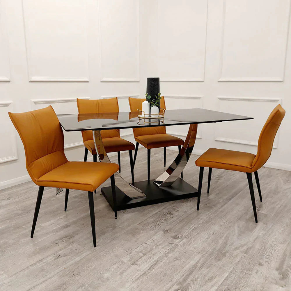 Venus 160cm Chrome Dining Table with Black Sintered Stone Top - Belmont Interiors