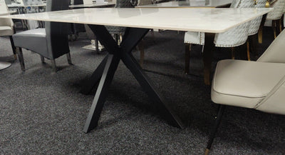 Phoenix 150cm White Ceramic Marble Fixed Dining Table
