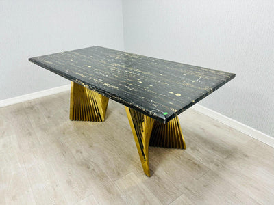 Ravello Cream & Gold Marble Dining Table With Windsor Gold Chairs