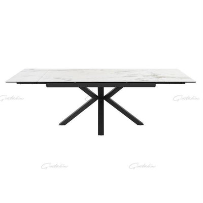 Phoenix 160-240cm White Ceramic Marble Extending Table + Grey Velvet Swivel Dining Chairs-Esme Furnishings