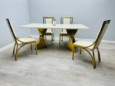 Ravello Cream & Gold Marble Dining Table With Windsor Gold Chairs