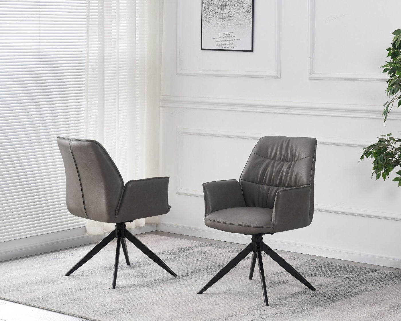 Phoenix 160-240cm White Ceramic Marble Extending Table + Grey PU Leather Swivel Dining Chairs