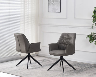 Phoenix 160-240cm White Ceramic Marble Extending Table + Grey PU Leather Swivel Dining Chairs
