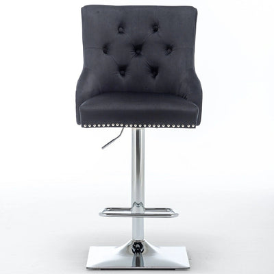Dakota, Black French Velvet, Quilted Back Bar Stool - Belmont Interiors