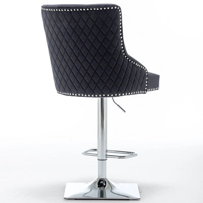 Dakota, Black French Velvet, Quilted Back Bar Stool - Belmont Interiors