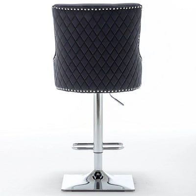 Dakota, Black French Velvet, Quilted Back Bar Stool - Belmont Interiors