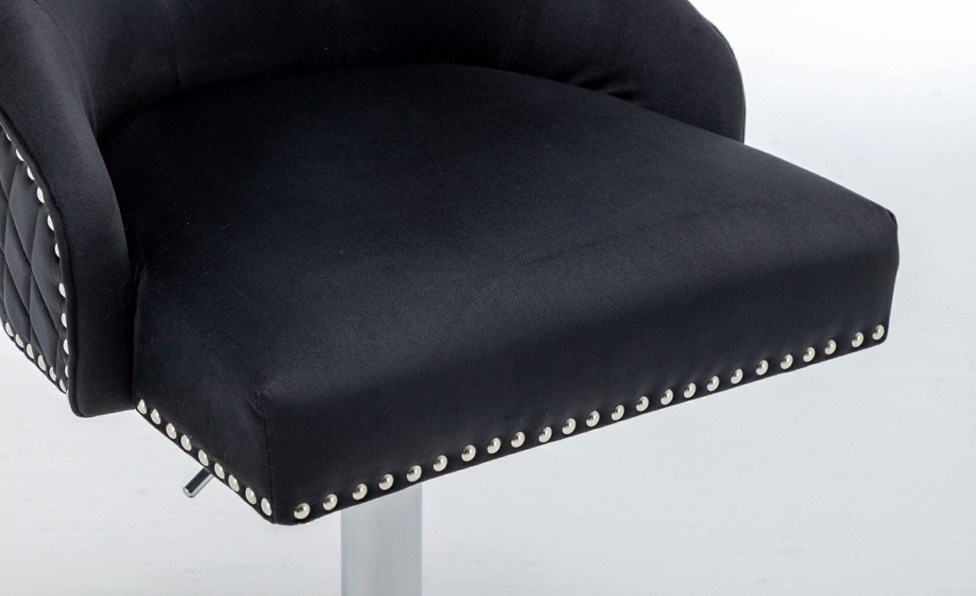 Dakota, Black French Velvet, Quilted Back Bar Stool - Belmont Interiors