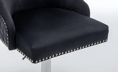 Dakota, Black French Velvet, Quilted Back Bar Stool - Belmont Interiors