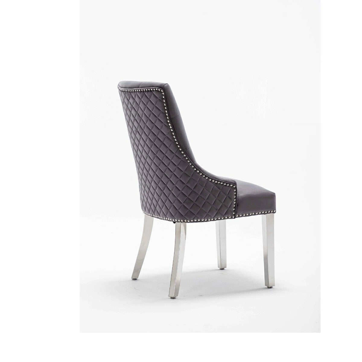 Dakota Dark Grey French Velvet Quilted Back Dining Chair With Chrome Legs - Belmont Interiors