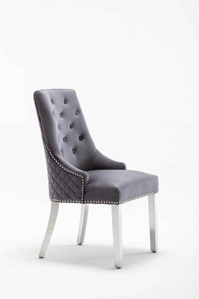 Dakota Dark Grey French Velvet Quilted Back Dining Chair With Chrome Legs - Belmont Interiors