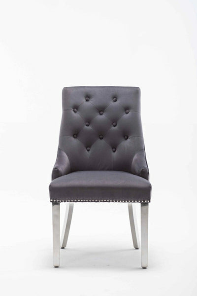 Dakota Dark Grey French Velvet Quilted Back Dining Chair With Chrome Legs - Belmont Interiors