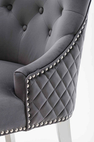 Dakota Dark Grey French Velvet Quilted Back Dining Chair With Chrome Legs - Belmont Interiors