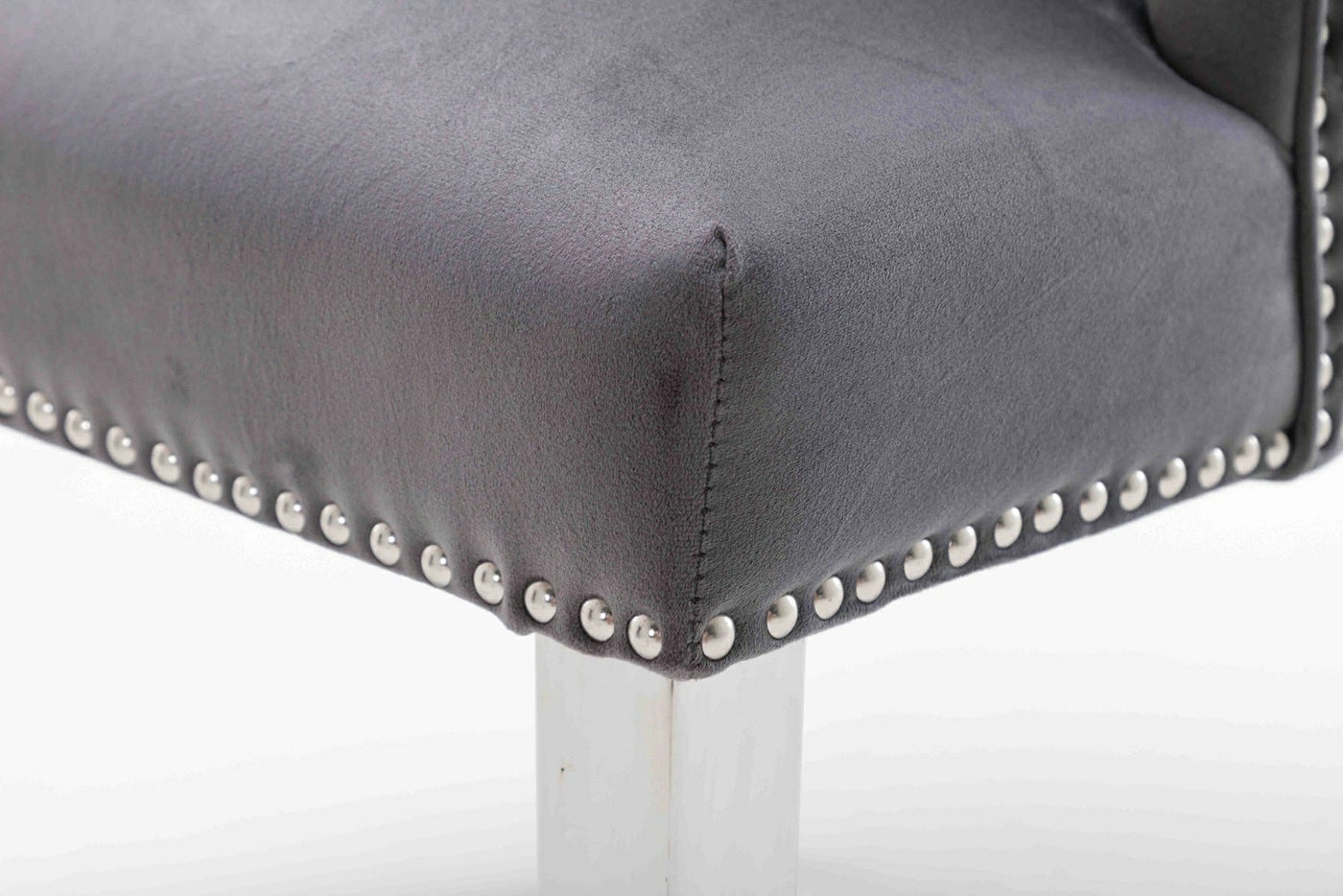 Dakota Dark Grey French Velvet Quilted Back Dining Chair With Chrome Legs - Belmont Interiors