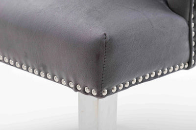 Dakota Dark Grey French Velvet Quilted Back Dining Chair With Chrome Legs - Belmont Interiors