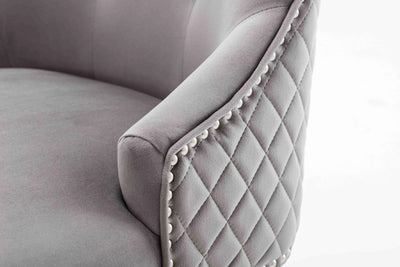 Dakota Light Grey French Velvet Quilted Back Dining Chair With Chrome Legs - Belmont Interiors