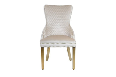 Victoria Gold Lion Knocker Quilted Tufted Plush Velvet Dining Chair Gold Legs - 3 Colours