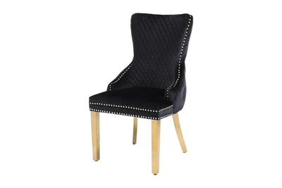 Victoria Gold Lion Knocker Quilted Tufted Plush Velvet Dining Chair Gold Legs - 3 Colours
