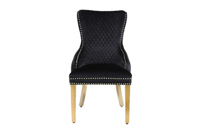 Victoria Gold Lion Knocker Quilted Tufted Plush Velvet Dining Chair Gold Legs - 3 Colours