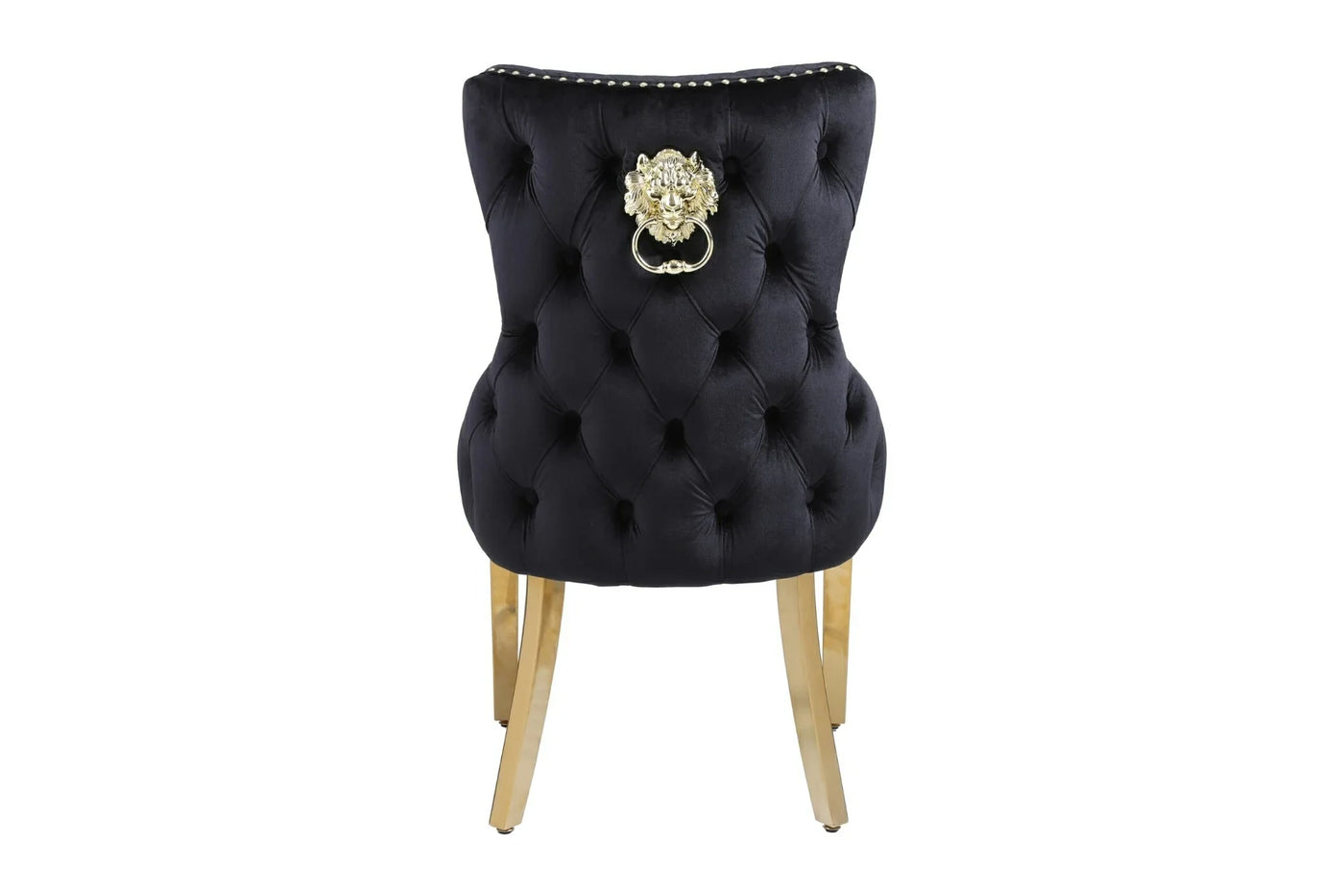 Victoria Gold Lion Knocker Quilted Tufted Plush Velvet Dining Chair Gold Legs - 3 Colours