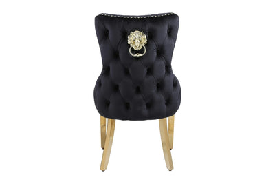 Victoria Gold Lion Knocker Quilted Tufted Plush Velvet Dining Chair Gold Legs - 3 Colours