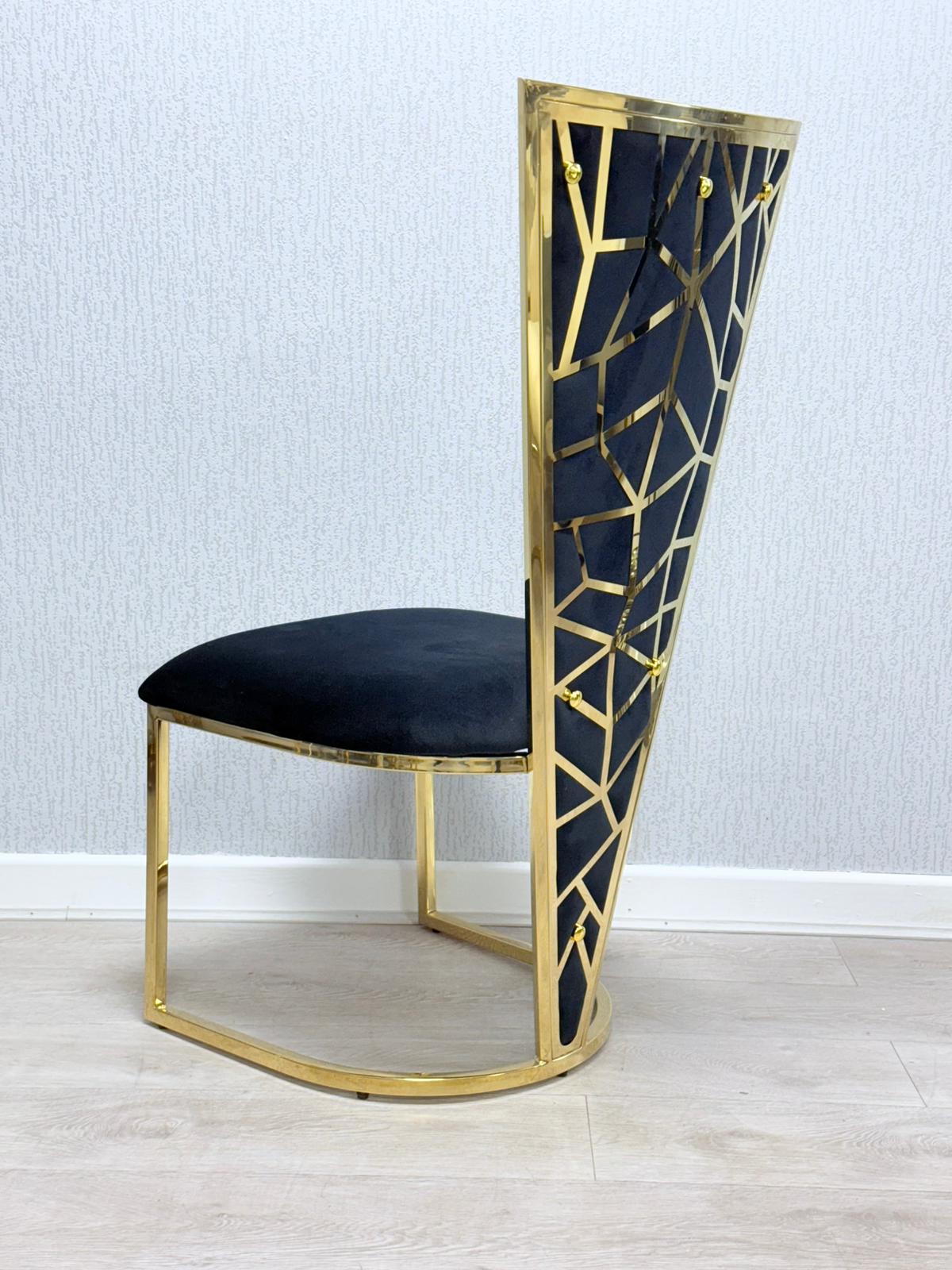 Posidon High Back Black/Gold Plush Velvet Dining Chair
