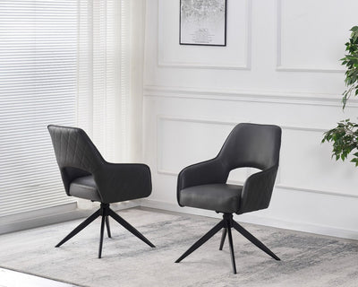 Enrica PU Leather Swivel Dining Chairs With Black Metal Base - Pairs - 2 Colours