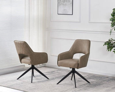 Enrica PU Leather Swivel Dining Chairs With Black Metal Base - Pairs - 2 Colours