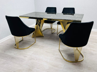 Ravello 180cm Gold Dining Table With Cannes Gold Chairs In 2 Colours