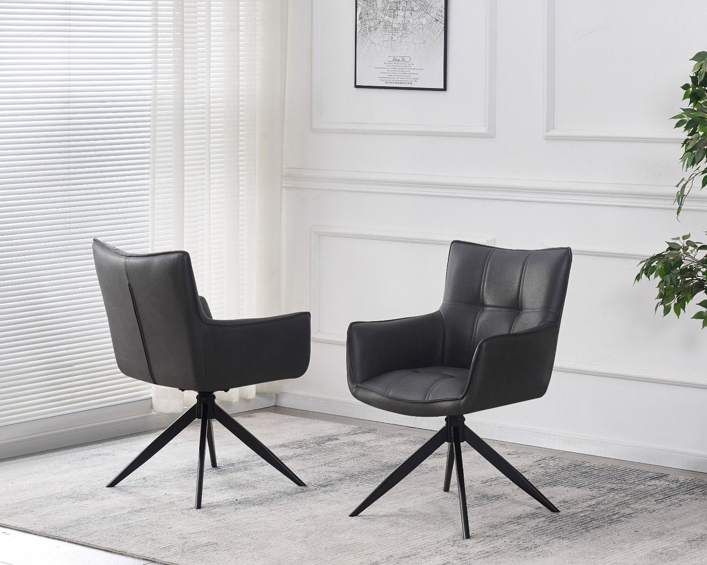 Franca PU Leather Swivel Dining Chairs With Black Metal Base - Pairs - 2 Colours