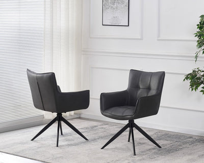 Franca PU Leather Swivel Dining Chairs With Black Metal Base - Pairs - 2 Colours