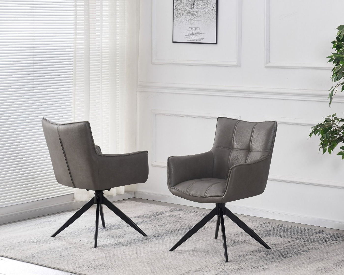 Franca PU Leather Swivel Dining Chairs With Black Metal Base - Pairs - 2 Colours