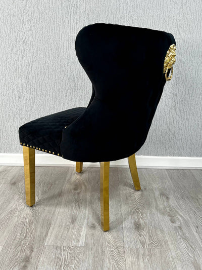 Valentino Black Gold Lion Velvet Dining Chair Gold Legs - Belmont Interiors