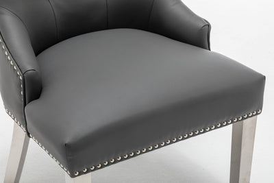 Knightsbridge Grey PU Dining Chair Faux Leather Chrome Ring Knocker - Belmont Interiors