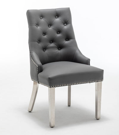 Knightsbridge Grey PU Dining Chair Faux Leather Chrome Ring Knocker - Belmont Interiors