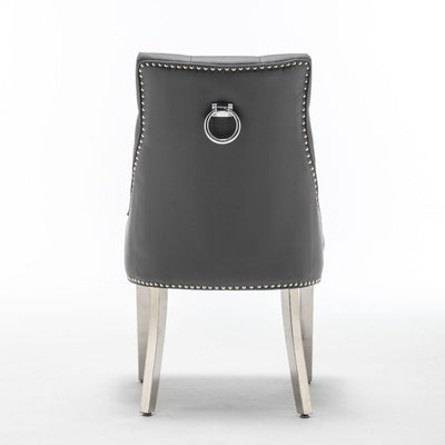 Knightsbridge Grey PU Dining Chair Faux Leather Chrome Ring Knocker - Belmont Interiors