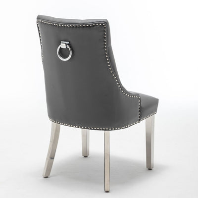 Knightsbridge Grey PU Dining Chair Faux Leather Chrome Ring Knocker - Belmont Interiors
