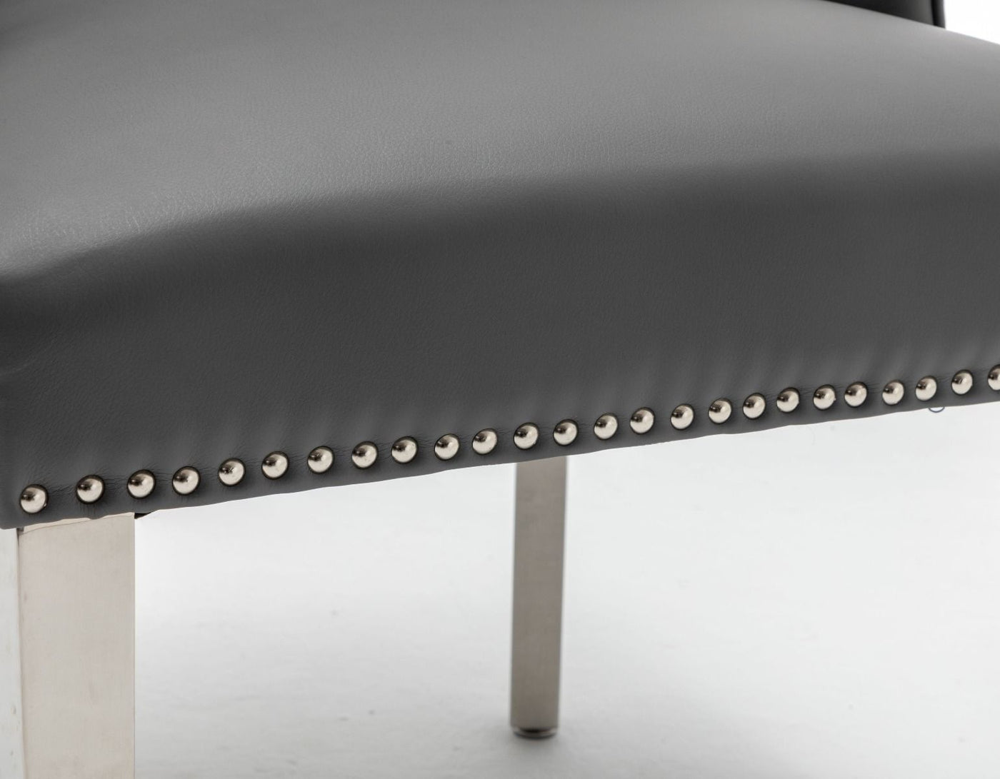 Knightsbridge Grey PU Dining Chair Faux Leather Chrome Ring Knocker - Belmont Interiors