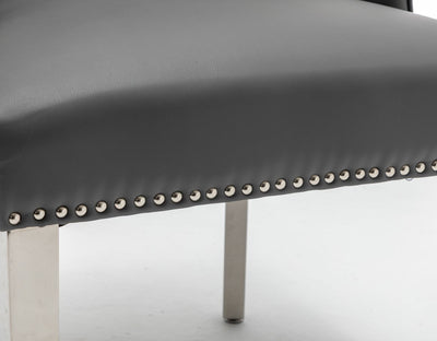 Knightsbridge Grey PU Dining Chair Faux Leather Chrome Ring Knocker - Belmont Interiors