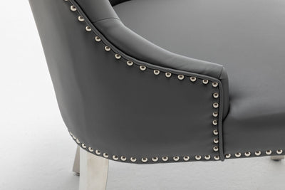 Knightsbridge Grey PU Dining Chair Faux Leather Chrome Ring Knocker - Belmont Interiors