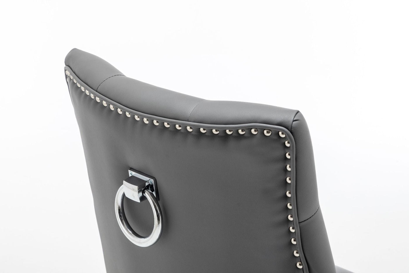Knightsbridge Grey PU Dining Chair Faux Leather Chrome Ring Knocker - Belmont Interiors