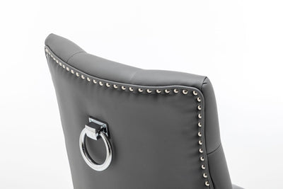 Knightsbridge Grey PU Dining Chair Faux Leather Chrome Ring Knocker - Belmont Interiors