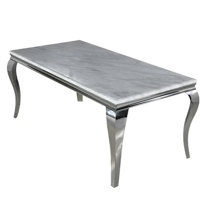 Louis 120CM Marble & Chrome Dining Table With Lucy Slim Quilted Lion Knocker Velvet Chairs - Belmont Interiors