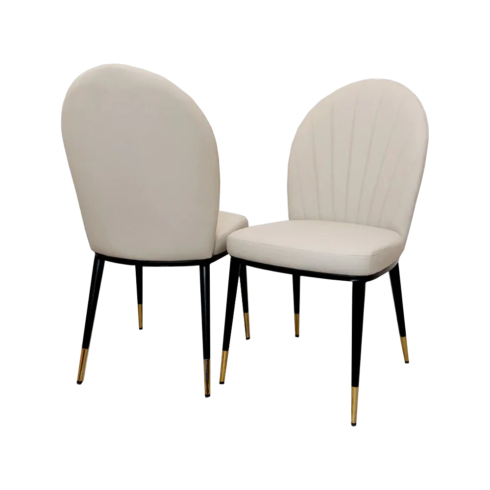 Lucien 180cm Gold Dining Table with Pandora Gold Sintered Stone Top + Etta Beige PU Leather Dining Chairs-Esme Furnishings
